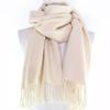 Great HERMES Scarf Recto Verso Embroidered logo with fringe Ivory cashmere Women Used
