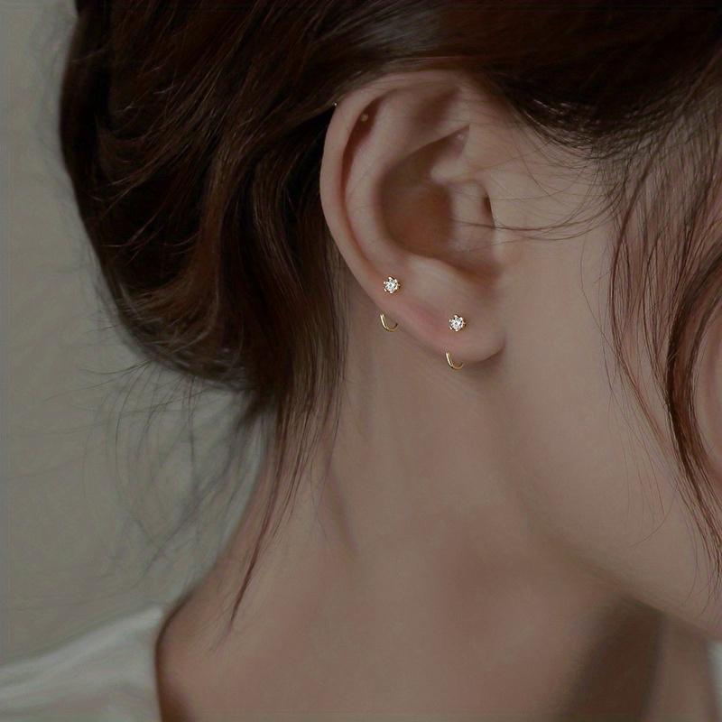 1Pair Exquisite Small Simple Diamond Stud Earrings Female Niche Daily Versatile Commuter Earrings Earbone Studs