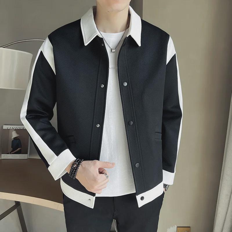 Men's 2023 Spring Korean Casual Trend Lapel Jacket - Stylish Color Block Fashion Top