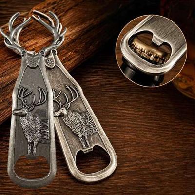 Ouvreur Ergonomique Économisant l'Effort Décapsuleur Bois de Cerf, Métal Robuste Rétro Bière Solide Portable Décapsuleur pour Bar à Domicile, Ustensiles de Cuisine Artistiques