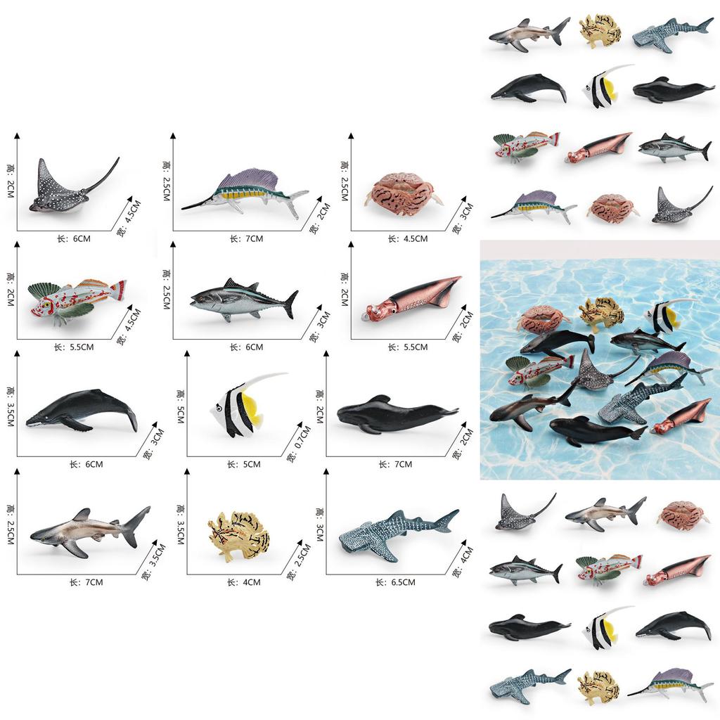 Set di Ornamenti da Tavolo Modelli di Razza di Profondità Simulati, Granchio, Calamaro, Orca, Squalo per Decorazione Stanza dei Giochi Educativa per Bambini