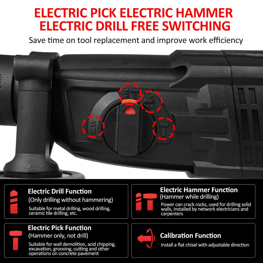 AC110V 800W High Power Rotary Hammer Drill Electric Hammer ConcreteMasonry Rotary Hammer with