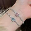 Shiny Square Zircon Bracelet for Women Girls Delicate Rhinestone Chain Bracelets Bangles Party Wedding Bride Jewelry