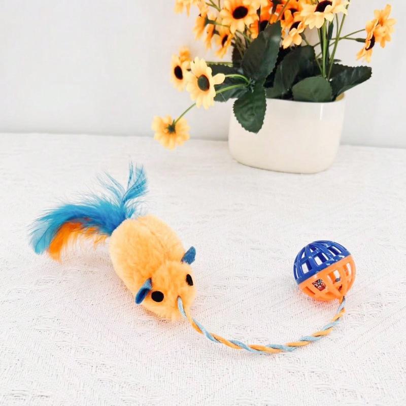 Interactive Feather Mouse Bell Toy For Cats New Cross-border Cat Toy To Keep Your Feline Entertained Plush Material