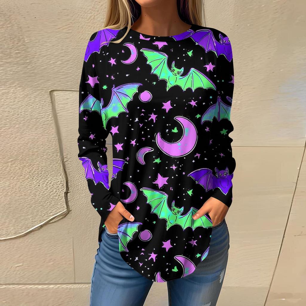 Damesmode Losse Ronde Hals Halloween Print Lange Mouwen T-shirt Top Pullover