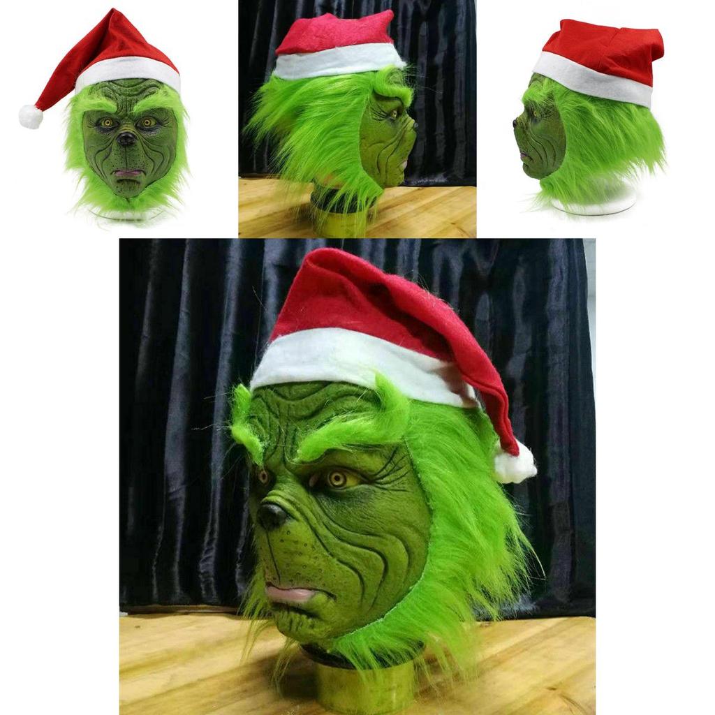 Μάσκα Rascal Green Monster The Grinch Με Χριστουγεννιάτικο Καπέλο Για Διασκέδαση Cosplay Ενηλίκων