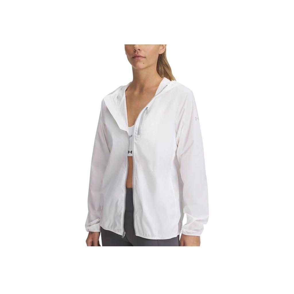 Under Armour Launch Logo Outdoor Woven Raglan Hooded Long Sleeve Jacket Women jackets White 1381881-101