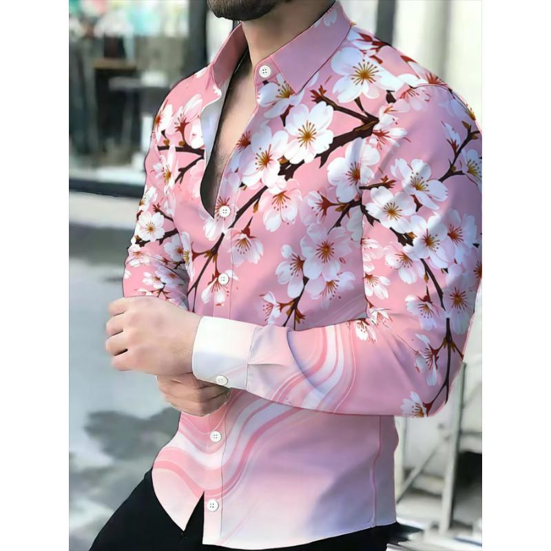 Men's Printed Long Sleeve Button Down Shirts Turn Collar Nightclub Casual Camisas Hombre Plus Size Streetwear Fashion Top
