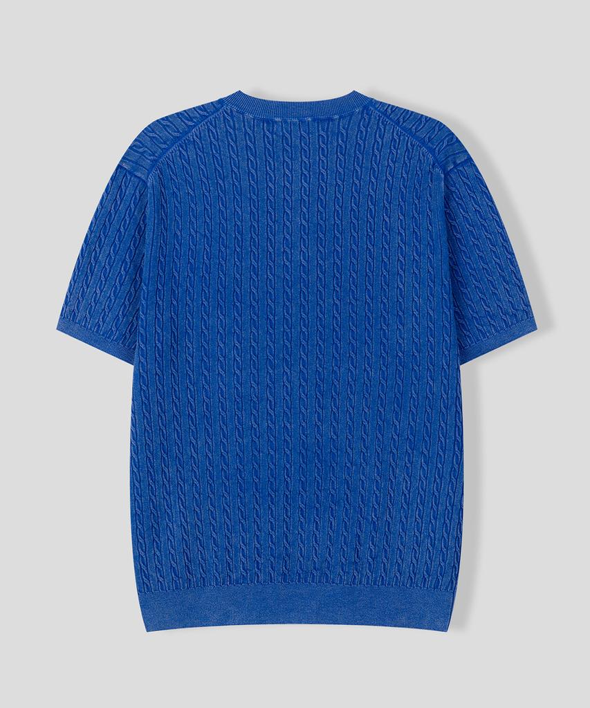 BLACK MOMENT Summer Cable Knit Henley Neck Short Sleeve Tee [Light Gray]