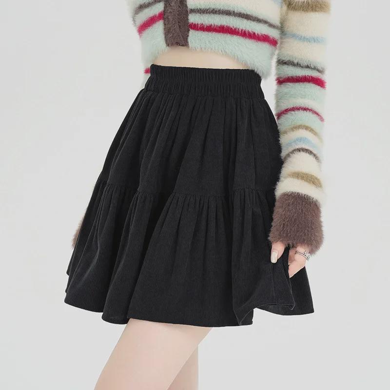 2024 Autumn/Winter High Waist Corduroy Ruffle A-Line Skirt