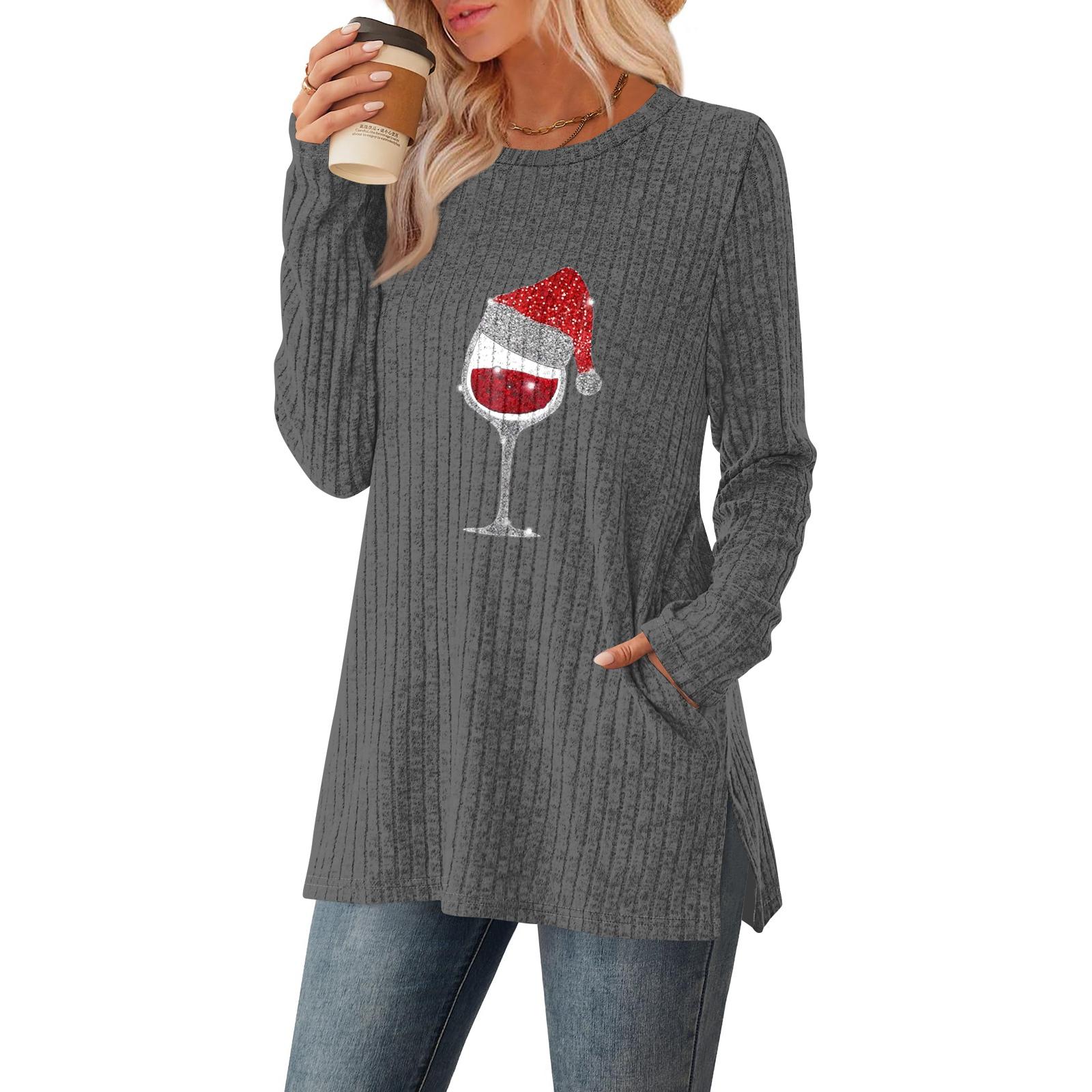 

Женский топ с круглым вырезом, длинными рукавами, карманами и боковыми разрезами с градиентным принтом S