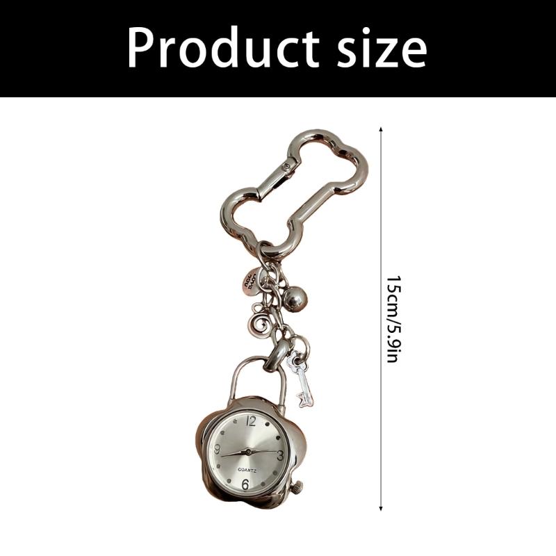 Vintage Floral Keychain With Small Clock Elegant Alloy Keyring For Women Men Unisex Gift Accessory