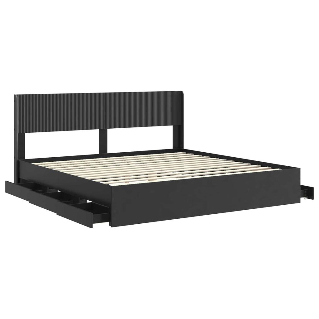 Bed Frame with Storage and Headboard Black 180 X 200 Cm
