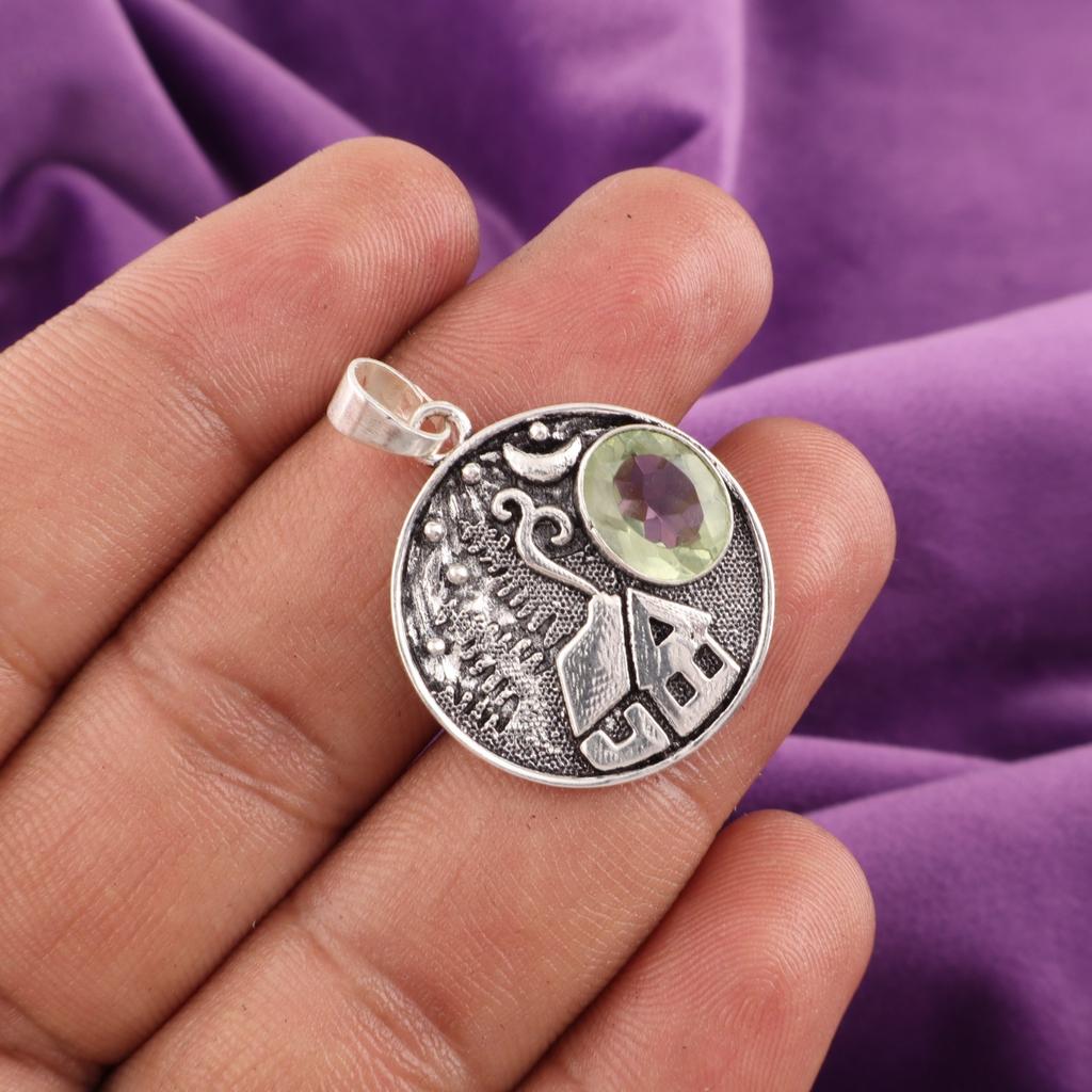 Green Amethyst Gemstone 925 Sterling Silver Jewelry Pendant 1.29'' Gift For Her CP-39-16