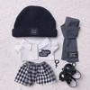 Auf Lager Weißes Hemd Schal Schwarzer Hut 20cm Plüschpuppe Kleidung Mode Junge Hübsche Kleidung Kostüm Outfit Zubehör