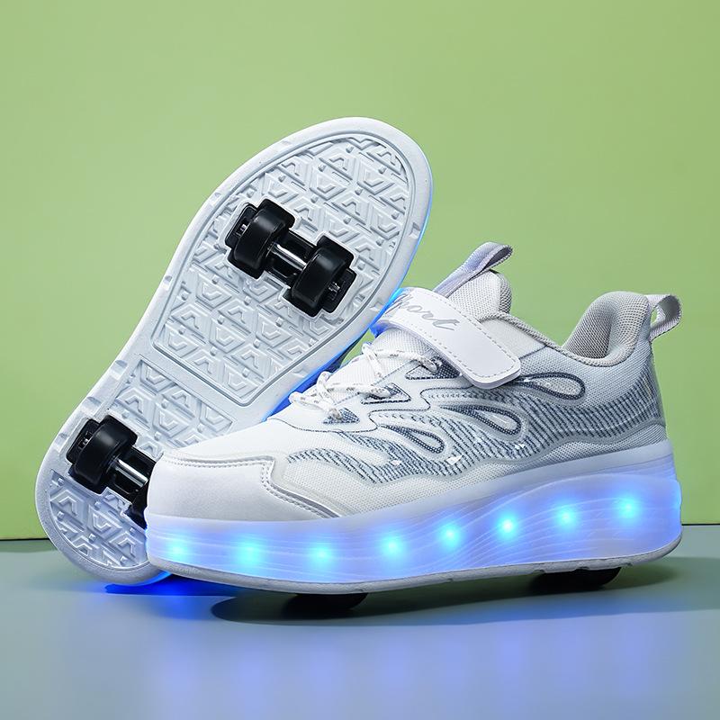 Yeni Çocuk Kaçak Ayakkabılar İnternet Ünlüleri Tekerlekli Erkek ve Kız Çocuklar Görünmez Ayakkabılar Çift Paten Otomatik Düğme Büzülme