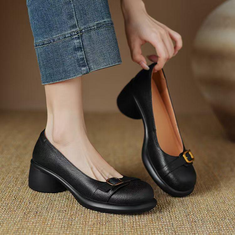 Fall 2025 new versatile soft sole retro thick heel platform British style single shoe one foot thick heel loafer girl