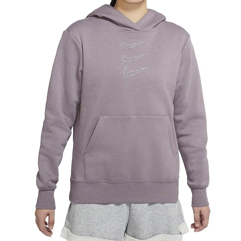 Nike Casual Sport Loose Fleece-Lined Pullover Hoodie Women Tops Purple DH1412-580