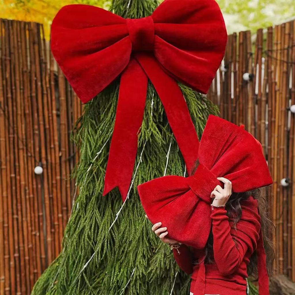 Christmas Bow DIY Xmas Trees Decoration Pendant Velvet Bows Knot Baubles Hanging Ornaments For Home Party Decorations