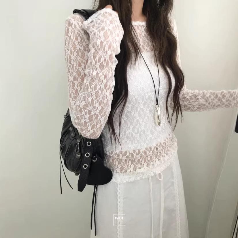 

Japanese Style Three-Color Lace Bubble Long-Sleeve Nylon Women s T-shirt One Size белый