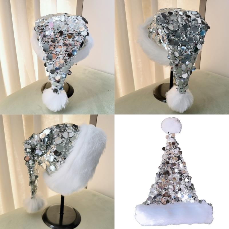 Christmas Hats for Holiday Celebration Festival Props Hat All Age Small Large Sequined Santa Caps Party Gathering Headwear