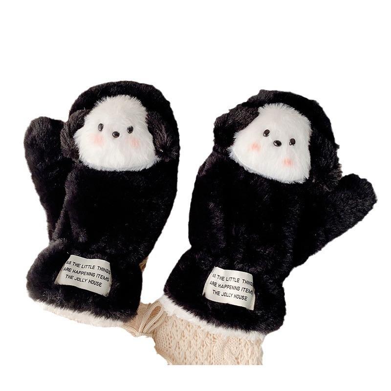 Blush puppy winter warm plush thickened student riding cute gloves female neck bag finger cartoon gloves tide