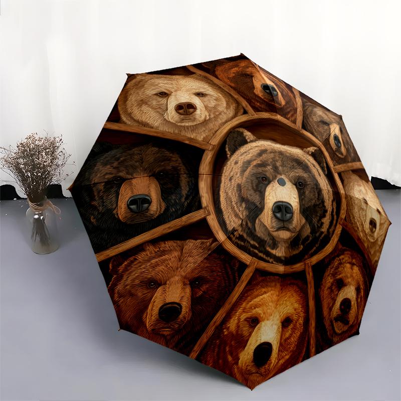 Bear pattern, automatic folding umbrella, portable and foldable design, 8 ribs, a Christmas or birthday gift.