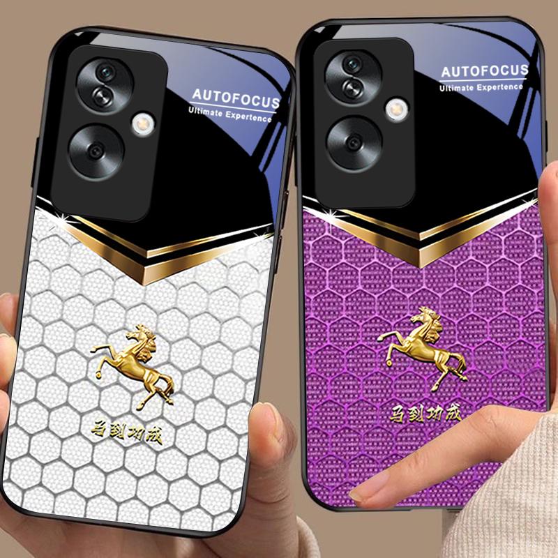 Waben-Grünes Pferd Für Oppo A79 5G 58 78 74 60 4G Reno 11F Realme GT 6 11 Note 50 10 C55 X2 Gehärtetes Glas Schwarze Handyhülle