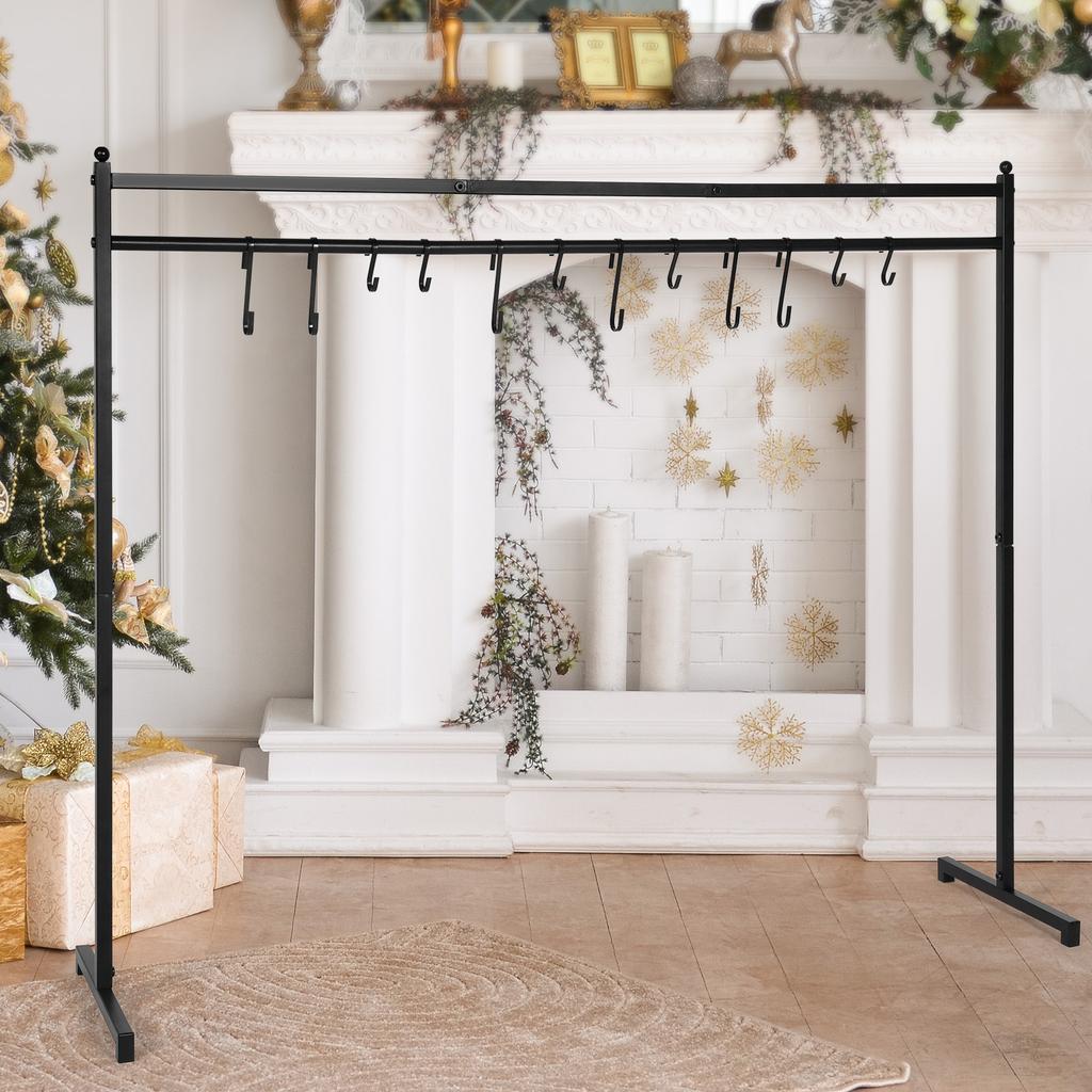 Christmas Metal Decor Hanger with 12 Stocking Hooks Holiday Stocking Hangers Floor-Standing Display Stand for Home Party Decor