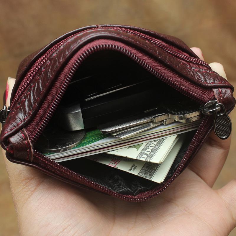 Genuine Leather Retro Coin Purse Card Holder Zipper Small Wallet Women Moneybags Mens Coins Pouch