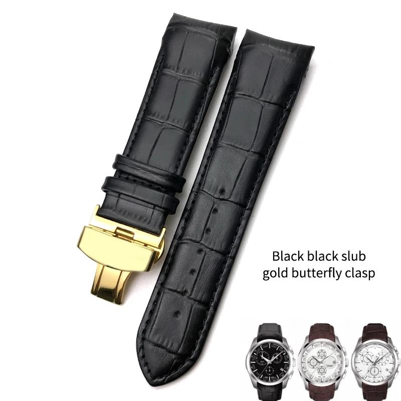 Curved End 22mm 23mm 24mm Genuine Leather Watchband for Tissot T035 T 035617 627 Cowhide Watch Strap Butterfly Clasp Men Tools