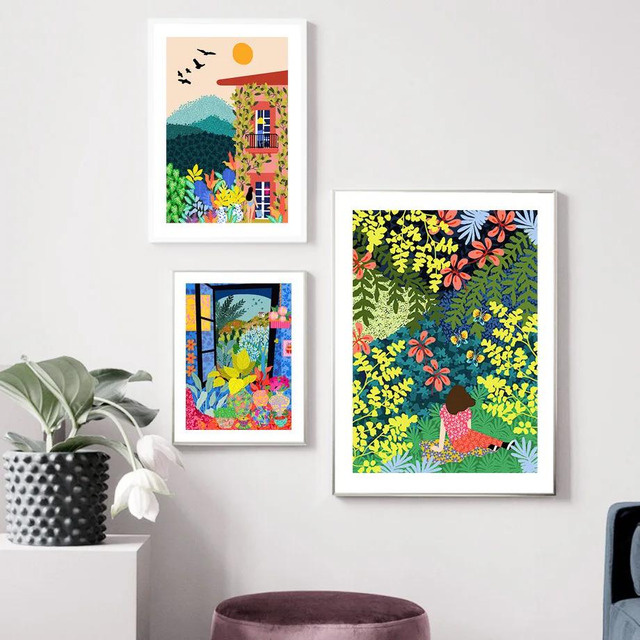 Abstract Tropical Plants Wall Art, Colorful Flower Prints, Canvas Paintings, Nordic Posters, Pictures for Living Room Decor