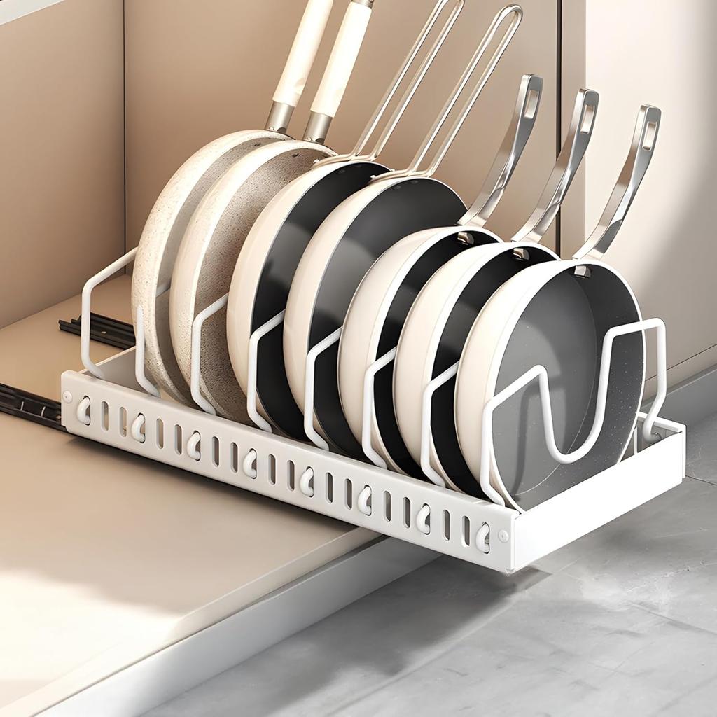 Pull Out Pots Pans Organizer for Under Cabinet Pull Out Cabinet Organizer Storage Pot Lid Organizer Holder Adjustable Dividers