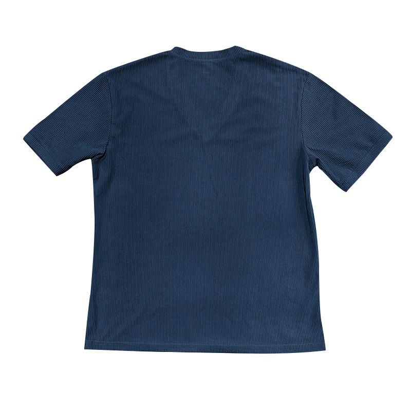 Men's V-neck Slim Fit Corduroy Casual Short Sleeve T-shirt, Solid Color