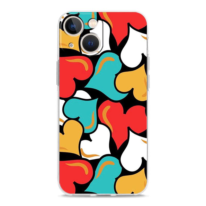 Phone Case For iPhone 16 Cases iPhone 15 12 13 14 16 Pro Max X XR XS Max 15 Plus iPhone11 Cover Oil Painting Graffiti Heart