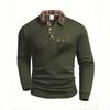 Herren Casual Polka Dot Jacquard Unifarben Langarm Poloshirt Kariert Patchwork Kragen Tasche Oberteil Lässiger Business Stil