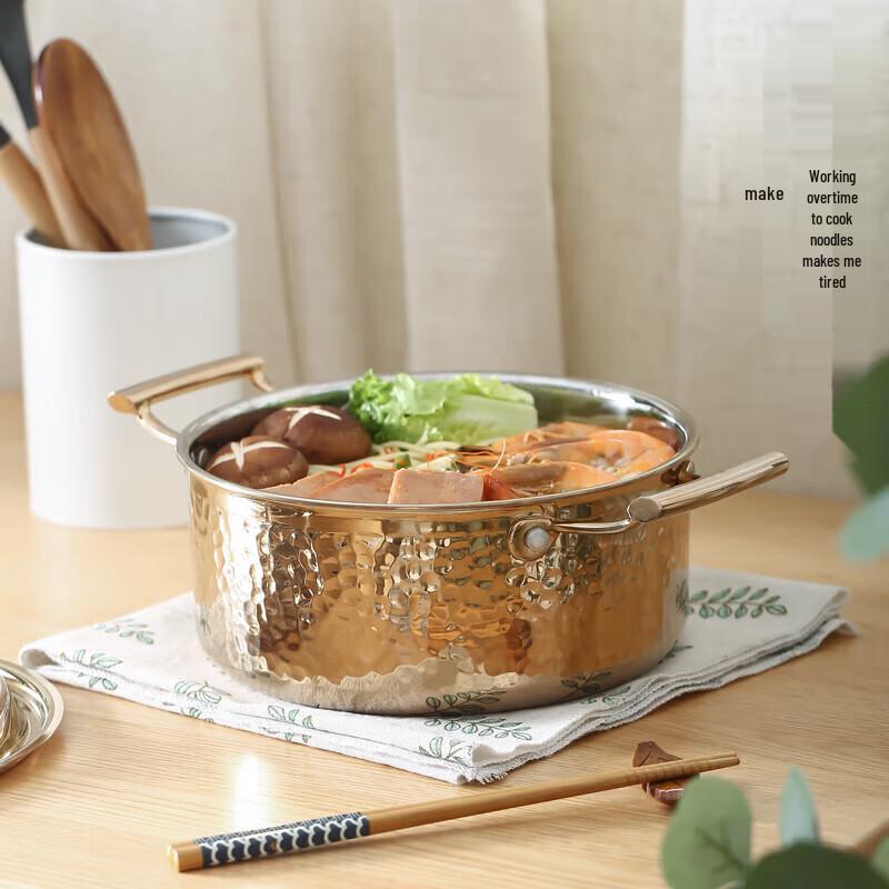 Xiyao 304 Stainless Steel Deep Triple-Layer Hand-Hammered Double-Handled Pot