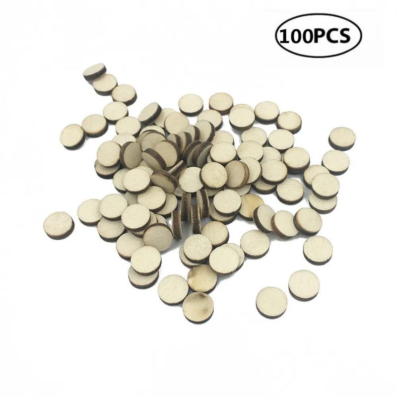 

100pcs 10mm 0.39inch Natural Round Unfinished Wood Slices Circles Log Discs DIY Crafts Wedding Party Painting 10mm(0.4inch)&2mm