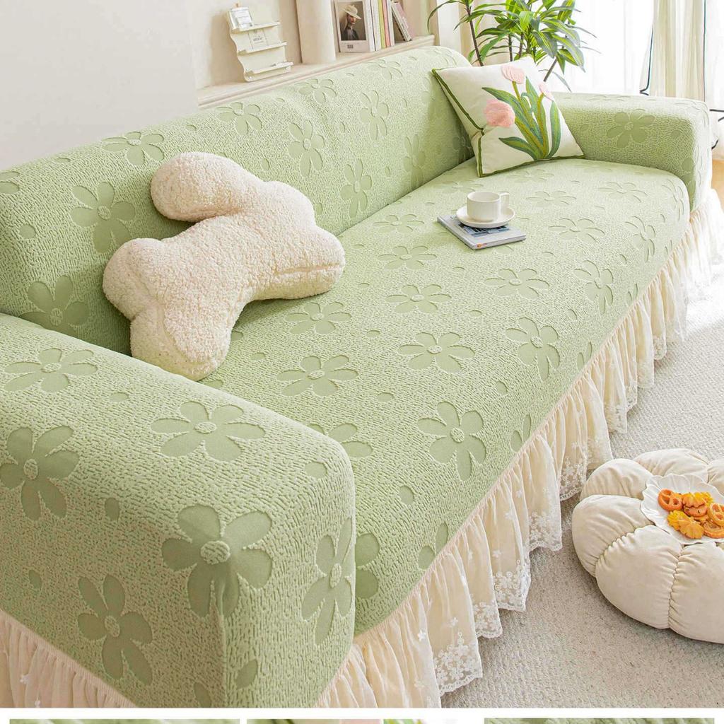 Cream Skirted Sofa Cover for Winter New All In One Anti Slip All Inclusive Universal Cover Protective Cover