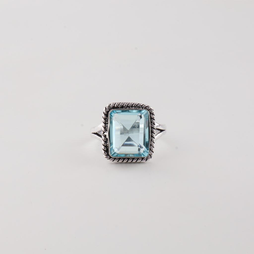 Himmelblauer Topas Edelstein 925 Sterling Silber Handgefertigt Schöner Ring Damen Hochzeits Schmuck Für Braut RR-71-15