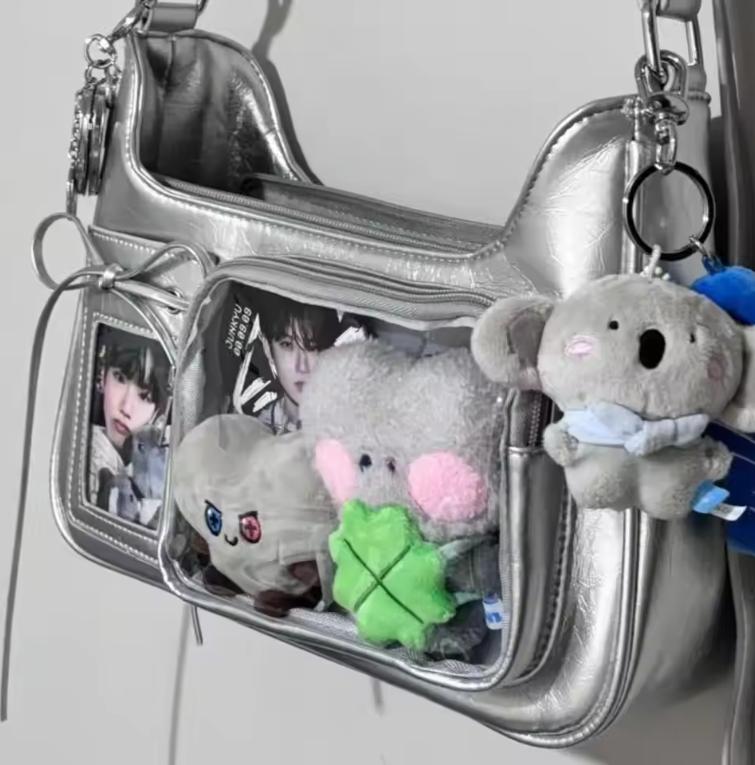Y2k Korean Transparent Ita Bag Girls Sweet Lolita Jk Handbag Fashion School Crossbody Bag Harajuku Anime Badge Display Tote Bag