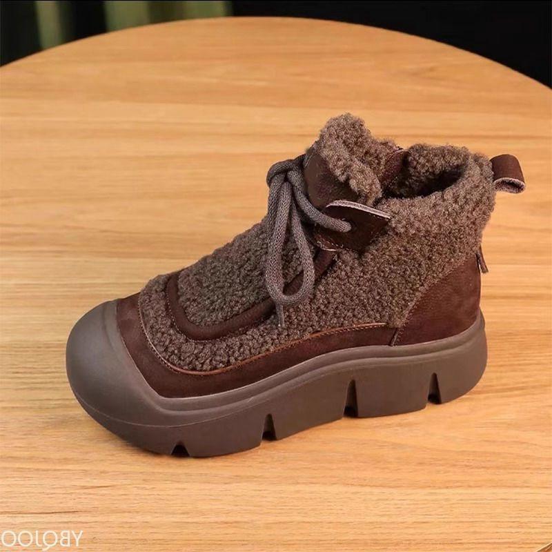 Fashion Warm Thick Cotton Boots for Women in Winter Versatile Fashionable Simple Comfortable High Top Anti Slip Cotton Shoes for Women