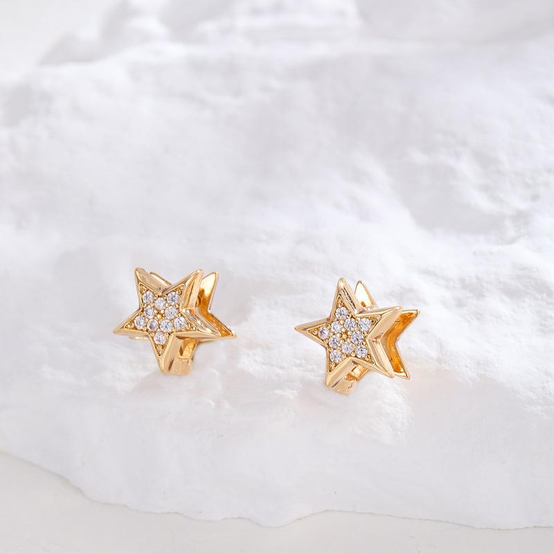 EH263 pure copper love geometry S925 silver needle earrings female pentagram three-dimensional geometry zircon ins stud earrings