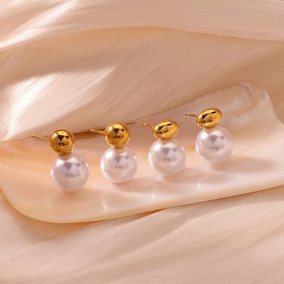 Temperament Simple Personality Light Luxury Golden Bean Pearl Stud Earrings Niche Design French Retro Earrings Ear Jewelry