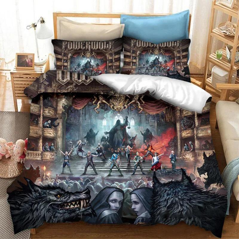 3D-tryck Powerwolf Sängklädesset, Påslakan Täcke Sängset Quiltöverdrag Örngott, King Queen Twin Storlek Pojkar Flickor Vuxna