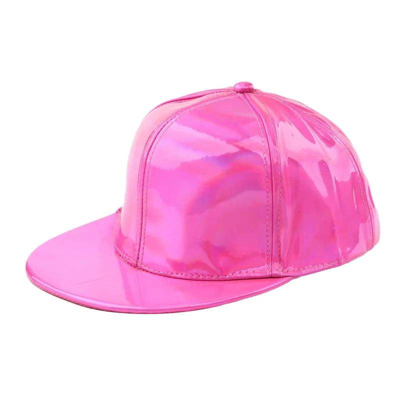 New Fashion Unisex Faux Leather Baseball Cap Men Hip Hop Adjustable Strapback Peaked Hats Outdoor Rainbow Reflective Dad Hat
