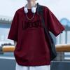 Burgundy Heavy Quality Cotton Short-Sleeved T-Shirt Men'S Summer New American Casual High Street T-Shirt Loose