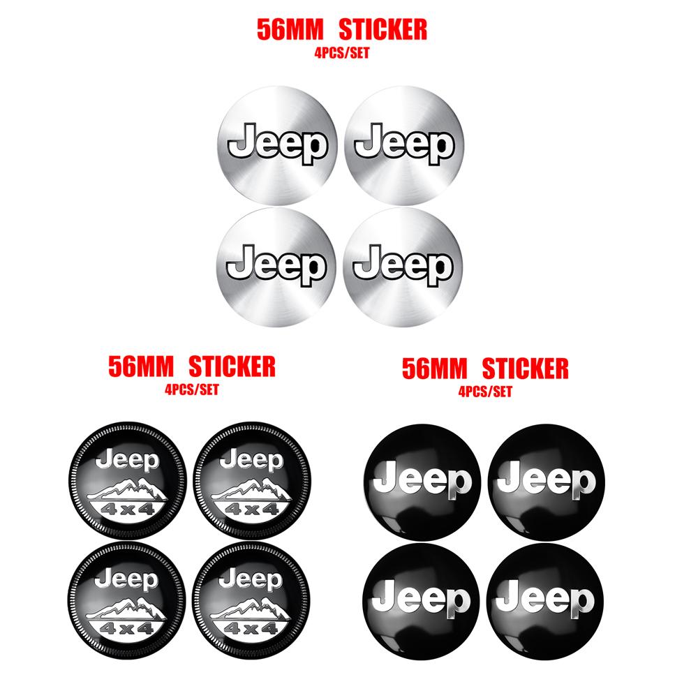 4pcs 56mm Car Wheel Center Hub Stickers Tire Cap Emblem Cover For JEEP Wrangler Grand Cherokee Renegade Compass Auto Accessories AMN1