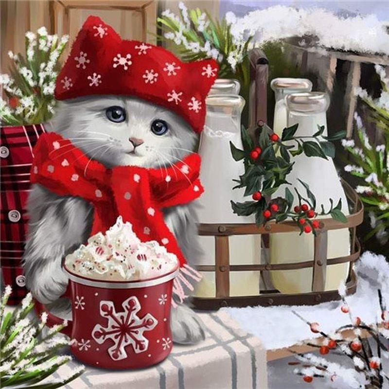 

Алмазная картина Рождественская собака Кошка Декор комнаты Алмазная вышивка крестиком Животные Мозаика Наклейка на стену Full Round 20x20CM