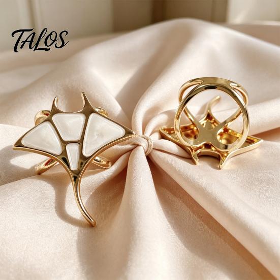 Fashion Scarf Knots 4Pcs Rings for Women, Clip with Ginkgo Leaf/Seashell/Tulip/Faux Jewelry Scarves Pearl Shell Design, Metal Buckles Shawl